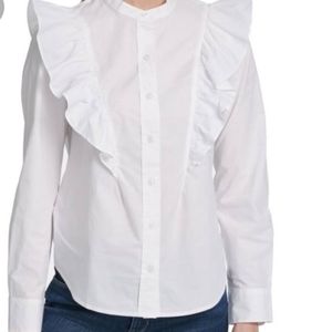 DKNY White Ruffle Button Up Blouse Top XL